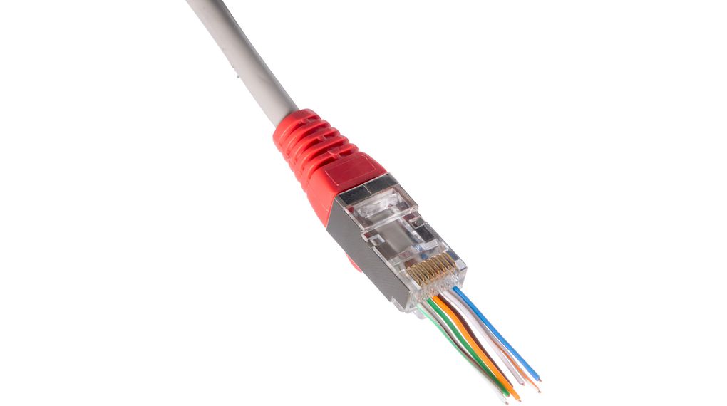 Connecteur modulaire, Fiche mâle, RJ45, CAT5e, Droit, Positions - 8, Contacts - 8, Blindé, Lot de 10 pièces
